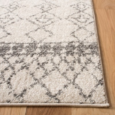 Ivory and Gray Hand-knotted Wool Runner Rug