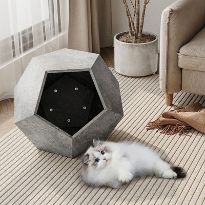 Okak Cats House Side Table for Coffee Cupboard Pet Crate Nightstand 26" Shaped MDF Multi-Purpose End Table Pet Bed Furniture