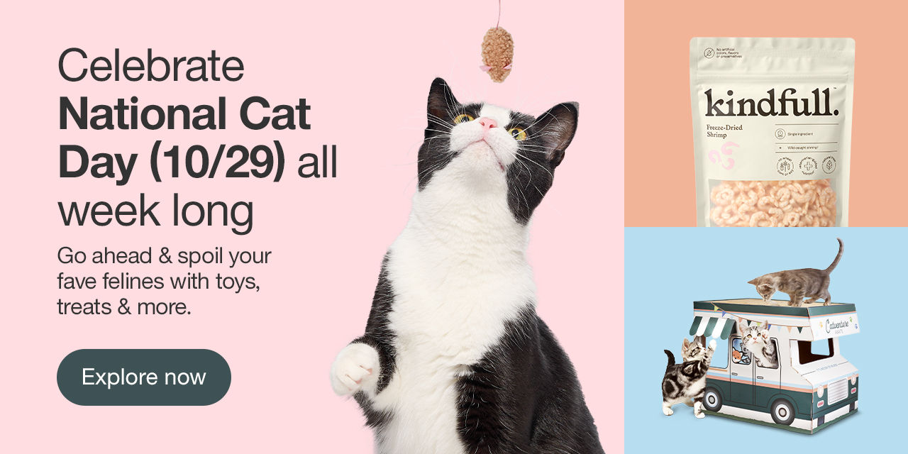 Celebrate National Cat Day (10/29) all week long Go ahead & spoil your fave felines with toys, treats & more. Cat Supplies >