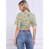 INSPIRE CHIC Women's Floral Flare Short Sleeve V Neck Summer Smocked Crop Tops - 4 of 4