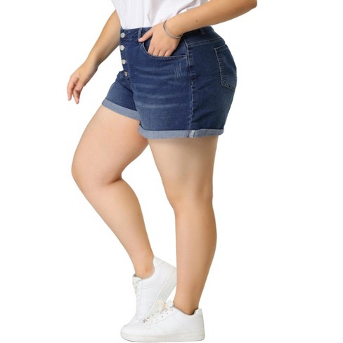 Agnes Orinda Plus Size Shorts For Women Roll Hem Denim Jeans Short