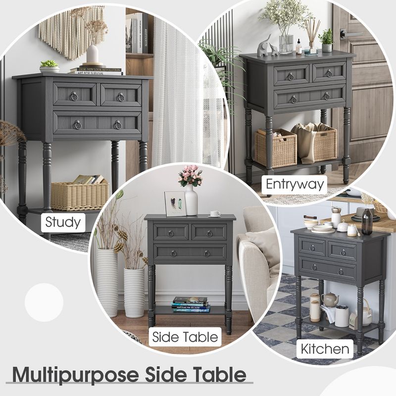 Costway Console Entryway Table w/ 3 Drawers Open Shelf for Hallway Living room Dark Grey, 5 of 10