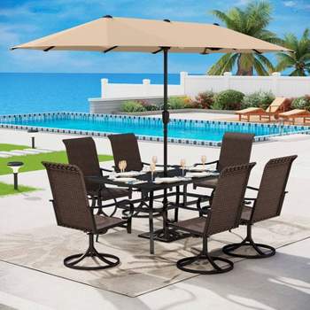 7pc Patio Dining Set with 360 Swivel Chairs & Rectangle Steel Table - Captiva Designs