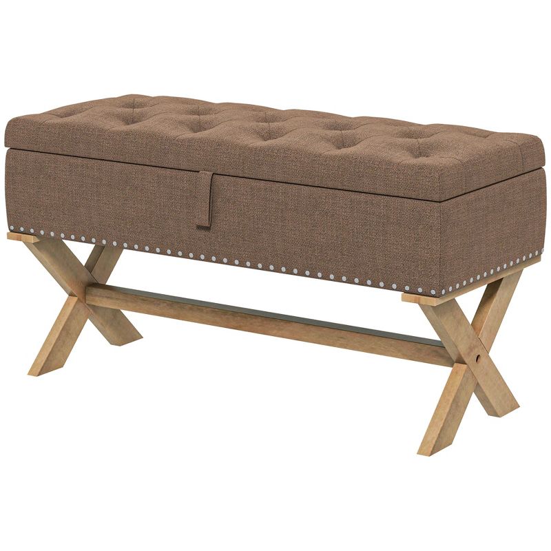 HOMCOM 35.75" End of Bed Bench with Button Tufted Design, Upholstered Ottoman Bench with Wood Legs for Bedroom, 4 of 7