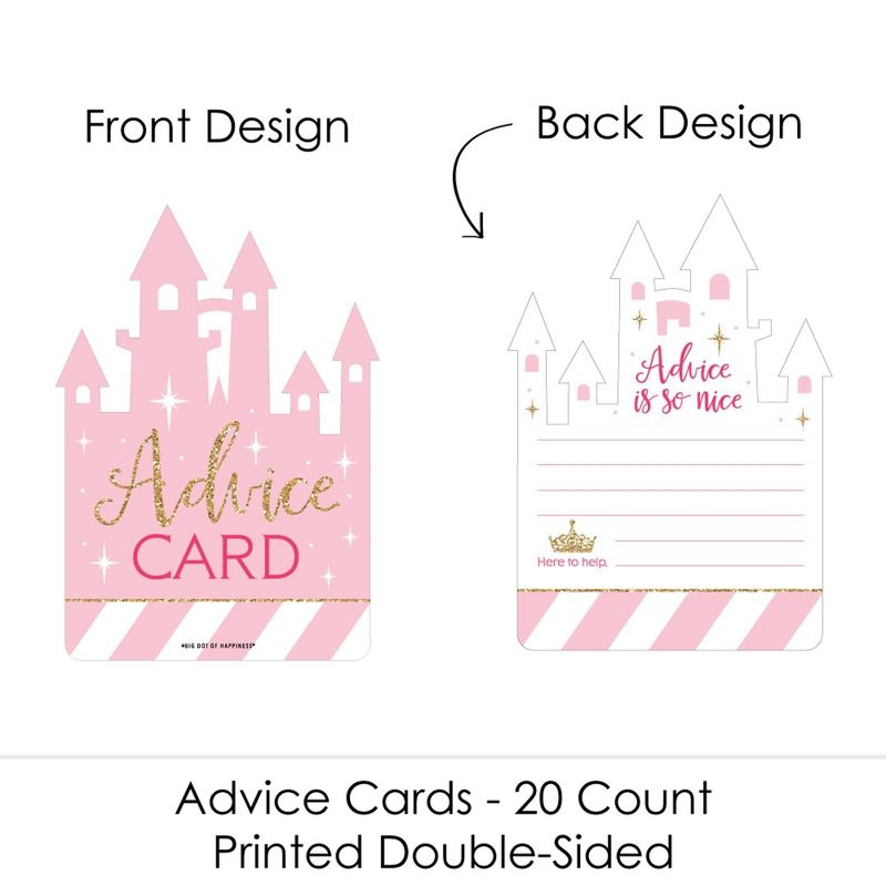 Big Dot of Happiness Little Princess Crown - Castle Wish Card Pink and Gold Princess Baby Shower Activities - Shaped Advice Cards Game - Set of 20, 3 of 6