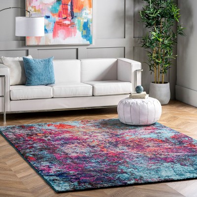 Multi Abstract Synthetic 6'7" x 9' Non-Slip Area Rug