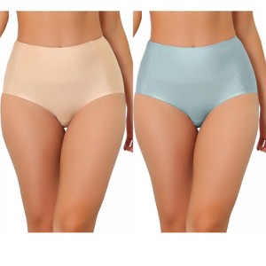 Allegra K Women's Tummy Control Unlined High-Waisted Breathable Hipster Underwear 2 Packs - 1 of 4