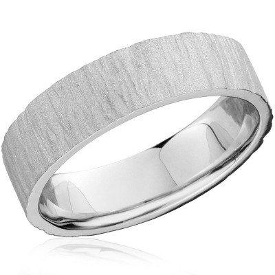 Pompeii3 6MM Flat Mens 10K White Gold Textured Wedding Band