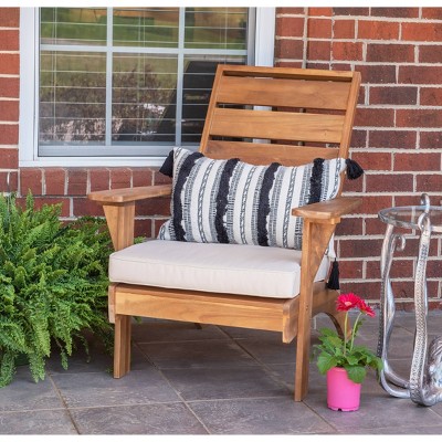 Rockport Brown Acacia Outdoor Chair with Beige Cushions