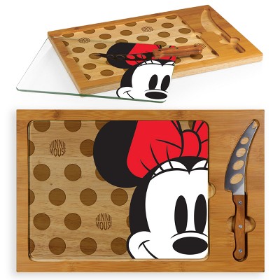 Disney Minnie Mouse Icon Glass Top Wood Serving Tray with Knife Set by Picnic Time