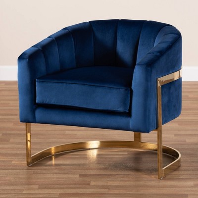 Tomasso Blue Velvet Barrel Chair with Gold Frame
