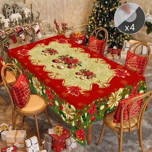Christmas Tablecloth with Santa, Reindeer, Snowman & Tree – Dustproof Holiday Dining Table Cover Dustproof Easy-Care Home Decor - 1 of 4