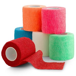 6 Pack Self Adherent Cohesive Tape 2"x5 Yards Assorted Neon Colors, Self Adhesive Athletic Wrap for Ankle, Wrist, Knee Sprains & Swelling - 1 of 4