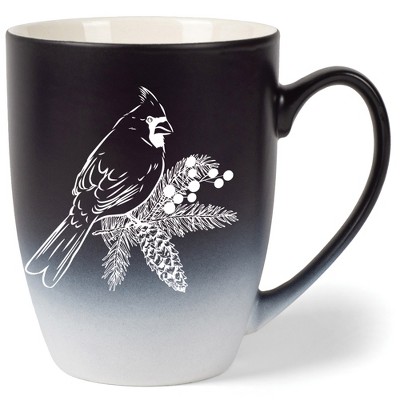 Elanze Designs Cardinal Pine Cone Two Toned Ombre Matte Black and White 12 ounce Ceramic Stoneware Coffee Cup Mug