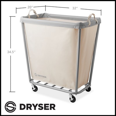 Large White Canvas and Steel Frame Laundry Hamper with Wheels