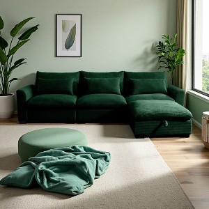 122" Corduroy Cloud L-Shaped Modular Sectional Sofa with Deep Seat & Storage Ottoman - 1 of 4