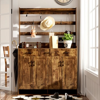 Modern Storage Cabinet,Shoe Cabinet With 4 Doorsith Coat Rack,3 Drawers-Maison Boucle