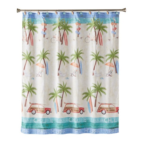 2 Fishing Poles in the standing in the sand Shower Curtain by