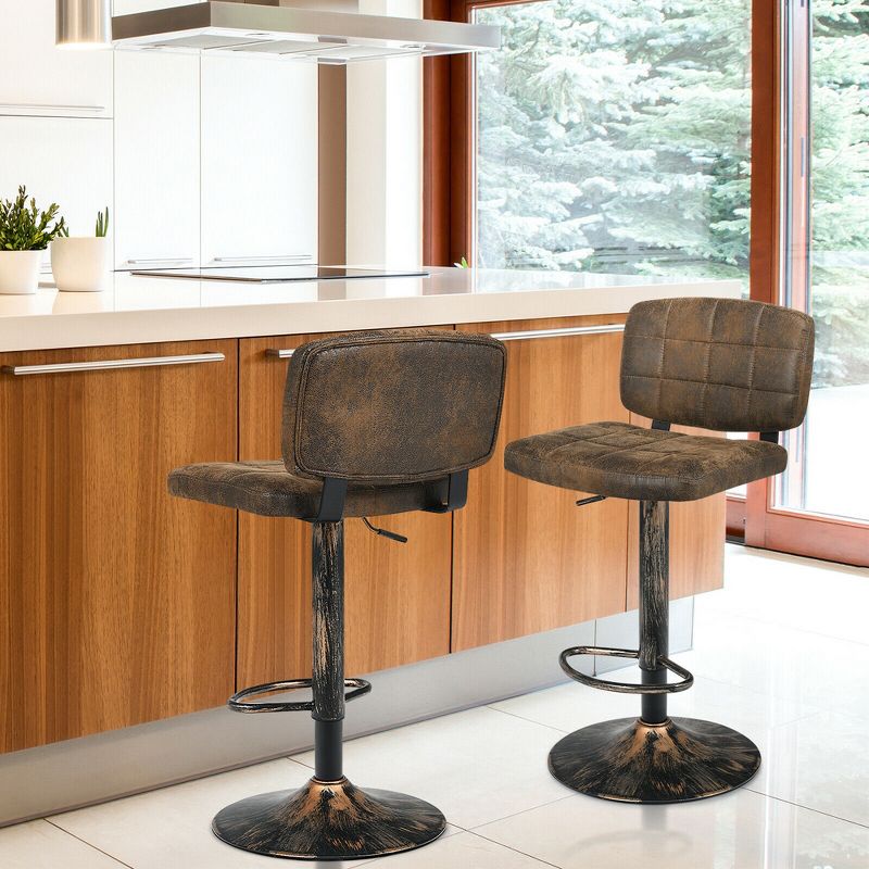 Costway Set of 2 Adjustable Bar Stools Swivel Bar Chairs w/Backrest Retro Brown, 2 of 11