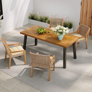 Christopher Knight Home Neva 5 Piece Industrial Outdoor Acacia Wood and Wicker Dining Set with Cushions - 1 of 4