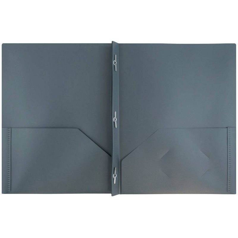 JAM 6pk POP 2 Pocket School Presentation Plastic Folders with Prong Fasteners Gray, 3 of 8