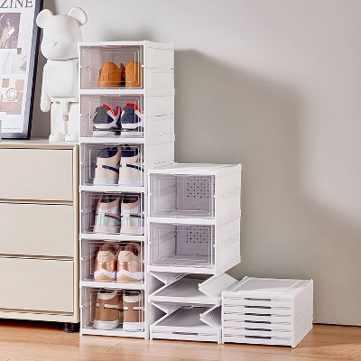 DOMETOUR Space-Saving 6-Tier Stackable Shoe Organizer - Clear Plastic Sneaker Storage Boxes for Closet, No Assembly Required