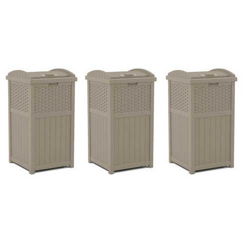 33 gal. Hideaway Trash Can for Patio Resin Outdoor Trash with Lid - Use in Backyard, Deck, or Patio White
