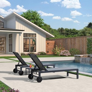 PURPLE LEAF Outdoor Chaise Lounge with Wheels for Outside 2 Pieces Aluminum Patio Lounge Chair with 5 Adjustable Position Recliner Side Table Included - 1 of 4