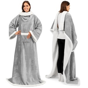 PAVILIA Wearable Blanket with Sleeves for Women Men Adults, Warm Soft Plush Snuggle Pocket Sleeved TV Throw - 1 of 4