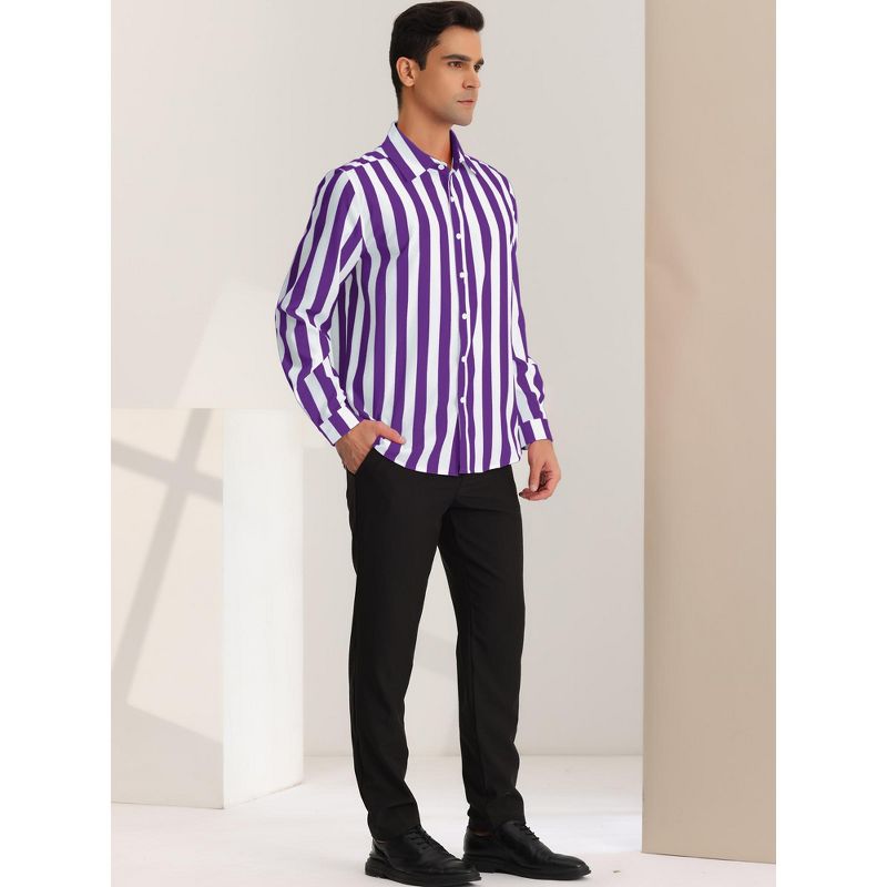 Lars Amadeus Men's Casual Striped Long Sleeves Button Down Shirts, 4 of 7
