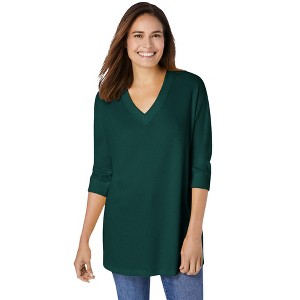 Woman Within Plus Size Three-Quarter Sleeve Thermal Sweatshirt - 1 of 4