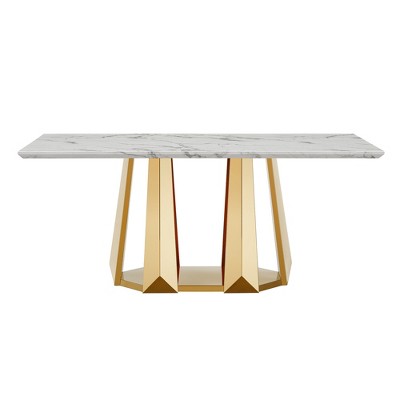 Dolonm 70-inch Modern Faux Marble Dining Table with Stainless Steel Base for 6 People
