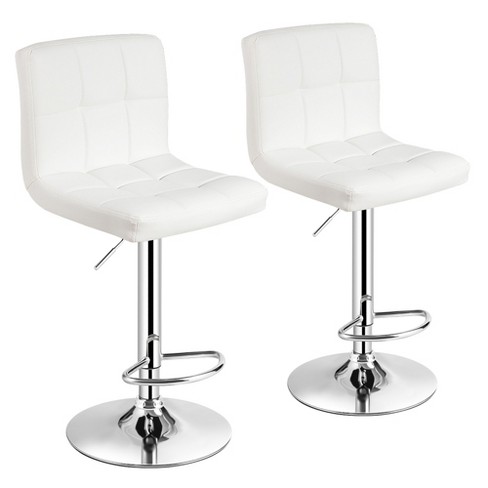 Costway Set Of 2 Adjustable Bar Stools Pu Leather Swivel Counter Pub Chair White Target