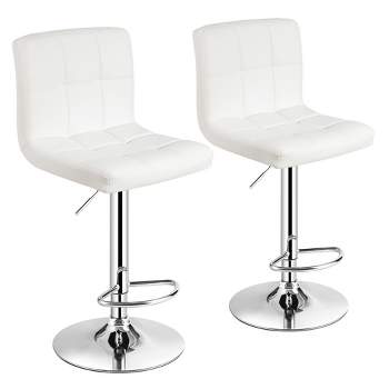 Costway Set of 2 Adjustable Bar Stools PU Leather Swivel Kitchen Counter Pub Chair White