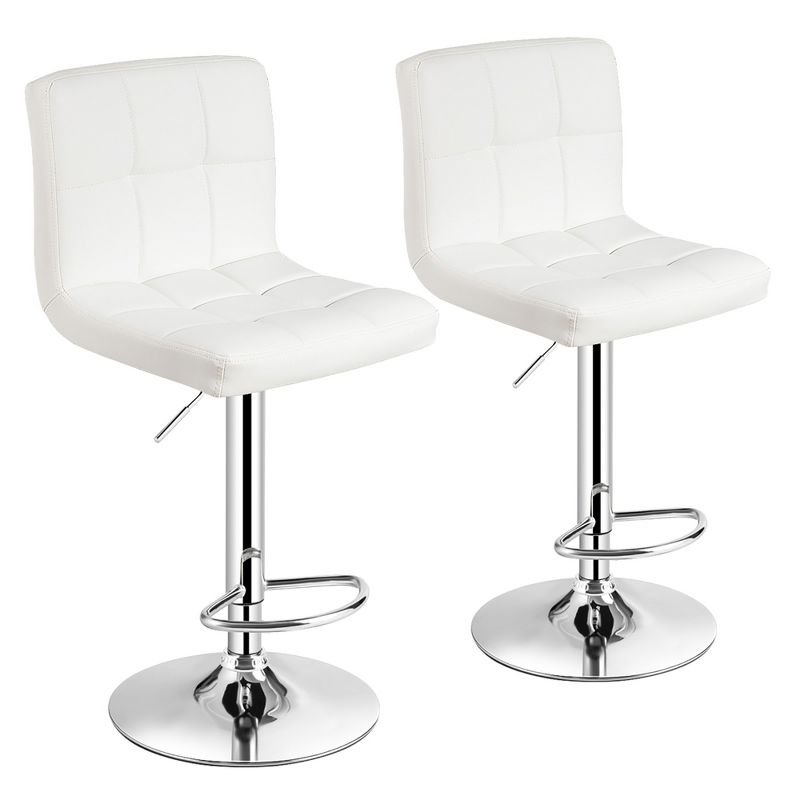 Costway Set of 2 Adjustable Bar Stools PU Leather Swivel Kitchen Counter Pub Chair White, 1 of 11