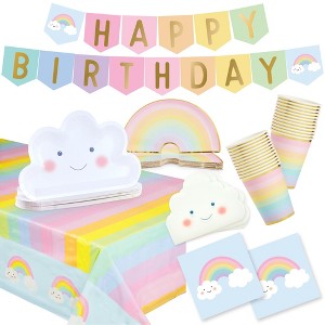 Blue Panda Rainbow Birthday Party Supplies for 24 Guests, Decorations Pack with Banner, Plates, Tablecloth, Napkins, Cups 99 Piece - 1 of 4