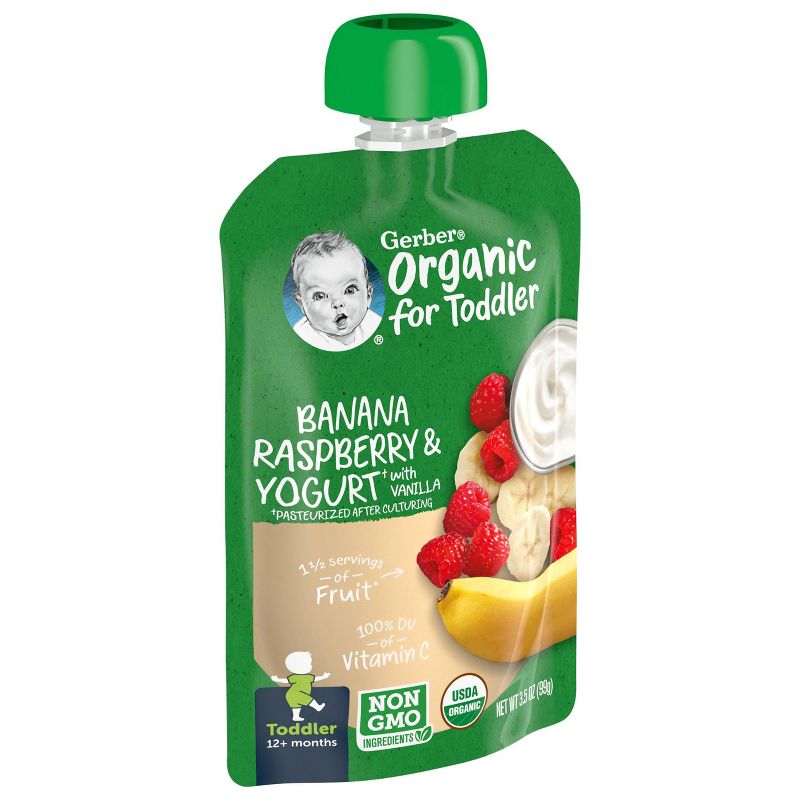 Gerber Organic Toddler Banana Raspberry &#38; Yogurt with Vanilla Baby Food Pouch - 3.5oz, 2 of 8
