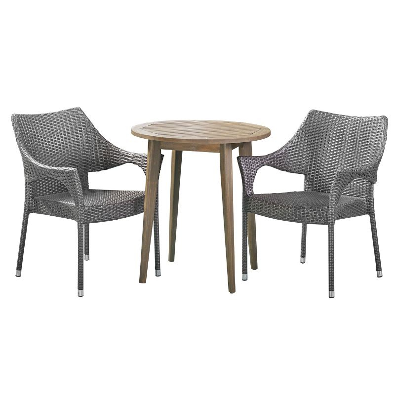 Louisa 3pc Acacia & Wicker Bistro Set - Gray - Christopher Knight Home, 3 of 6