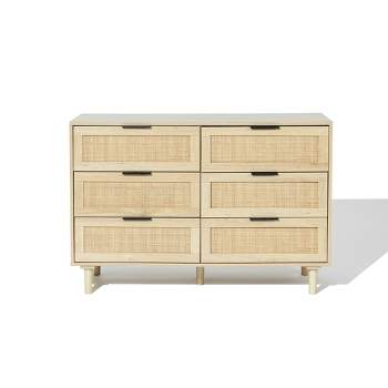 LuxenHome Light Oak Manufactured Wood 6-Drawer Bedroom Dresser Brown