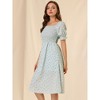 Allegra K Women's Cottagecore Floral Square Neck Puff Sleeves Summer Midi Smocked Dress - 4 of 4