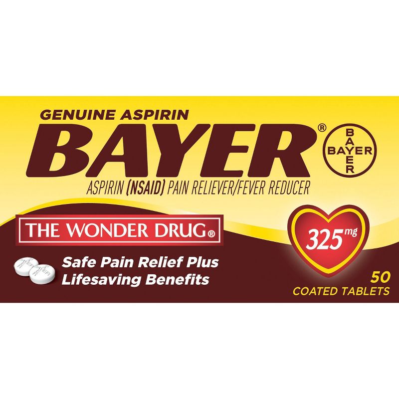 Bayer Genuine Pain Reliever 325mg & Fever Reducer Tablets - Aspirin (NSAID), 1 of 5