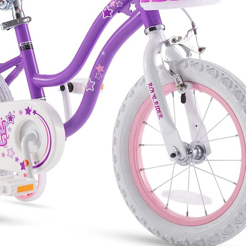 RoyalBaby Stargirl Kids Outdoor Bicycle with Kickstand, Accessory Basket, Bell, and Safety Training Wheels for Ages 4-7, Purple, 4 of 7