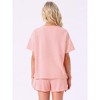 cheibear Women's Casual Pullover Short Sleeve Sleepshirt with Shorts Waffle Pajama Sets - 4 of 4