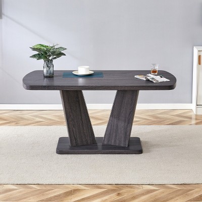 Dining Tables Modern, Dining Tables Rectangular With 63" Faux Marble Top And V-Shape Mdf Base, Sofa Table Side-Cuddlewood