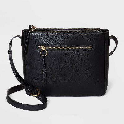 black triple compartment large cross body bag