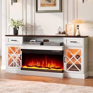 AMERLIFE Farmhouse LED Fireplace TV Stand with 3-Sided Glass Fireplace - 1 of 4