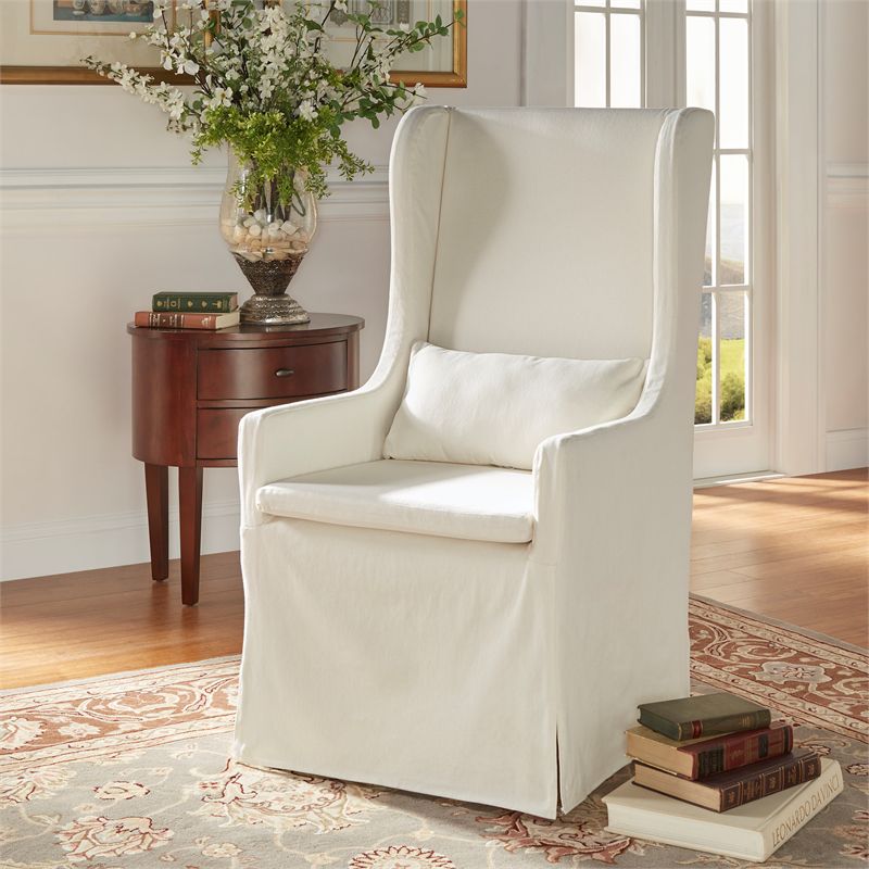 iNSPIRE Q Slipcovered Wood Wingback Parson Chair in Cream, 2 of 5