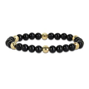 EVERLY JEWELRY | Yellow Plated Sterling Silver 19 1/5 CT TGW Black Agate Bracelet, 8.5 inch - 1 of 4