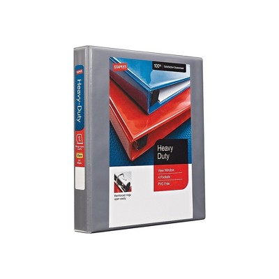 1" Staples Heavy-Duty View Binder with D-Rings Gray 976033