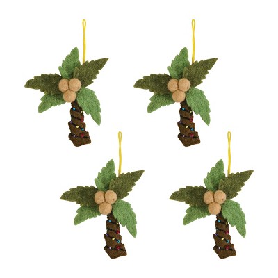 Split P Palm Tree Beaded Green Felt Ornament Pack Of 4